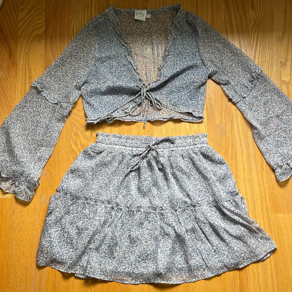 Princess Polly Blue Floral Skirt and Top Set